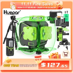 Huepar S04CG-LC Set 16 Lines Laser Level With Detector Tripod 4D Self-leveling Cross Line Green Level Tiling Floor Laser Tools