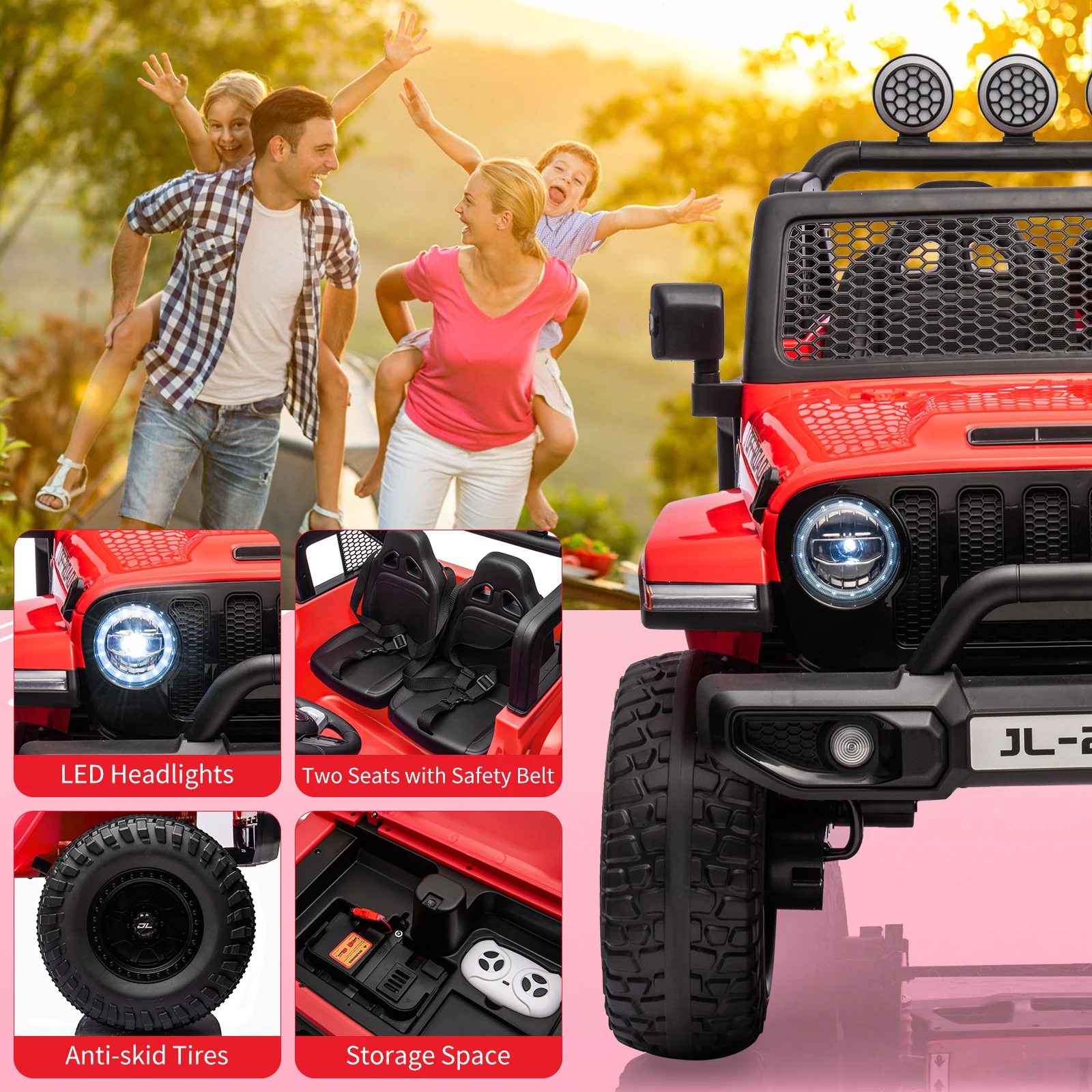 24V 7AH Kids Ride on Truck Car 2 Seater Electric Vehicles 2WD/4WD Switchable Battery Powered Cars with Remote Control
