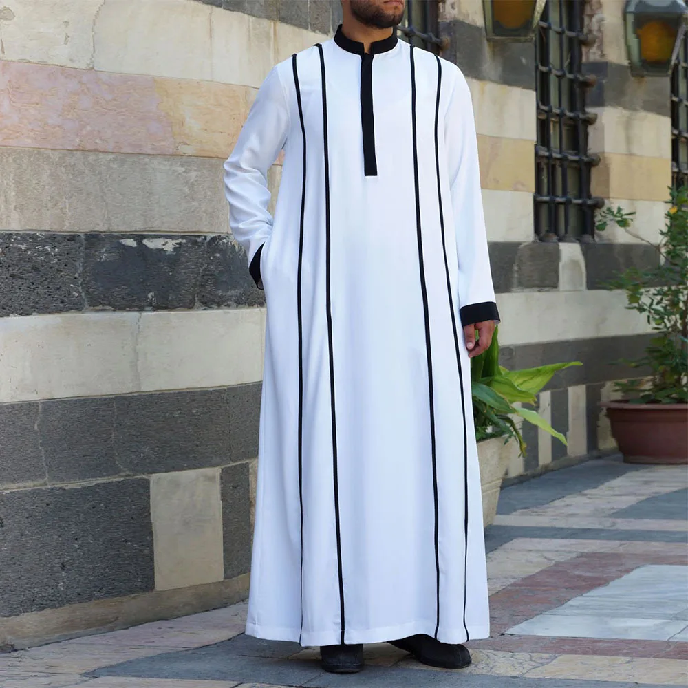 

2024 New White Muslim Robes Europe and The United States Four Seasons General Color Matching Middle East Arab Dubai Muslim Robes