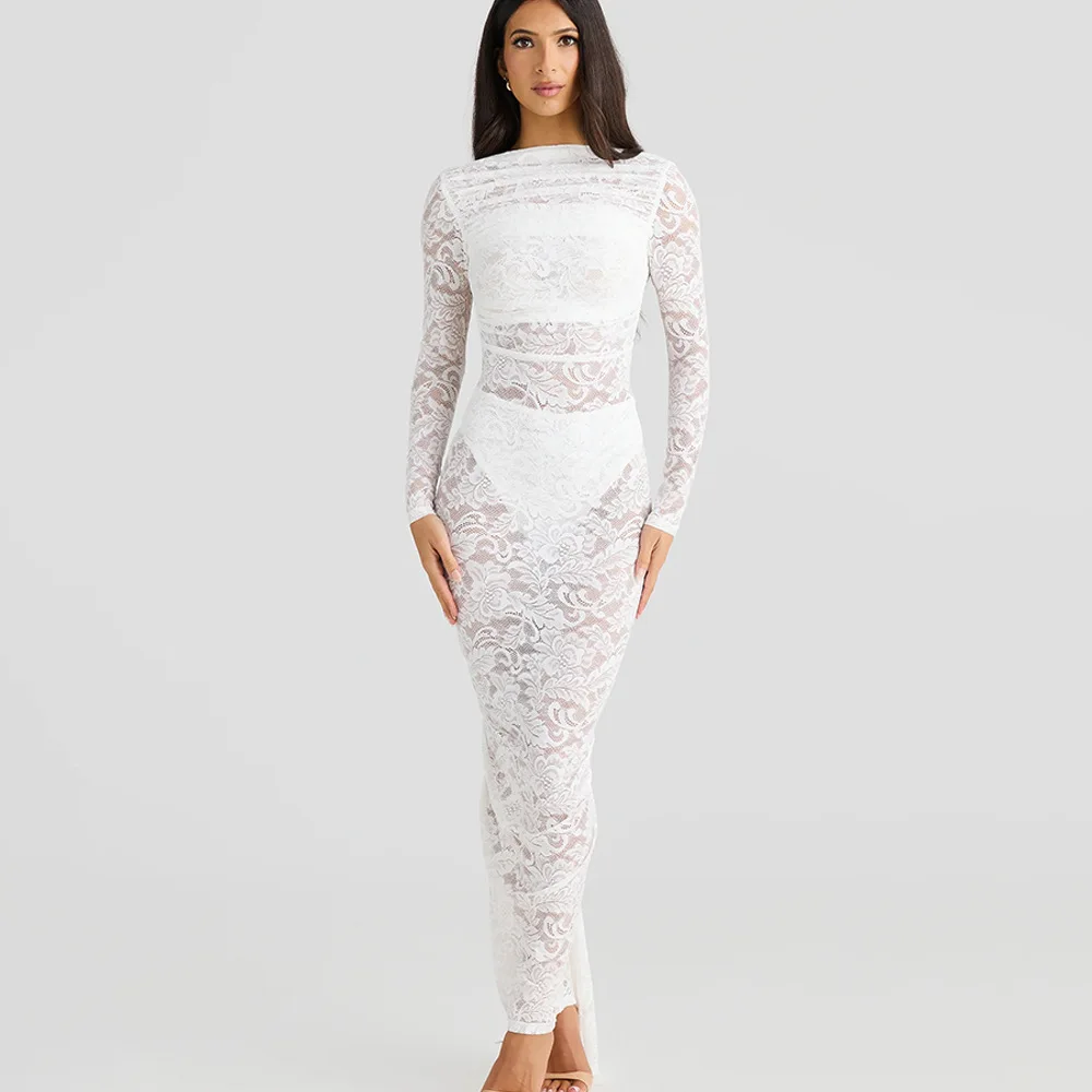 أزياء مثير الساخن بيع Bodycon طويل نمط جديد فتاة حار عارية الذراعين الدانتيل شير سليم صالح اللباس