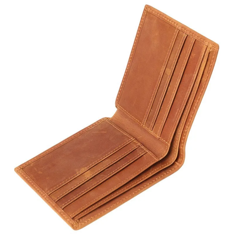 

8029 Anti Magnetic Anti-theft Brush RFID Men's Retro Crazy Horse Leather Wallet Ultra-thin Horizontal Card Bag