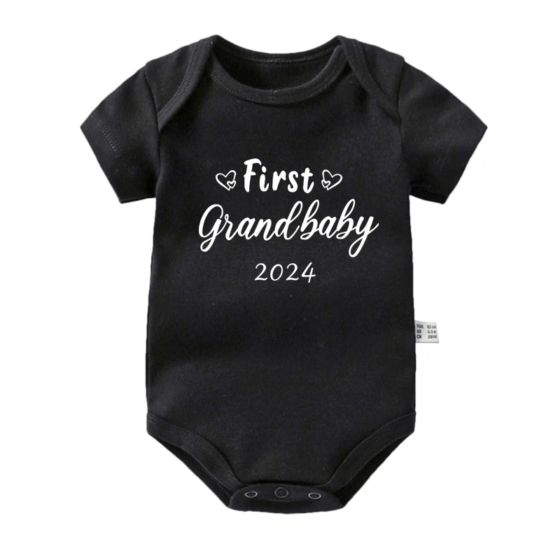 First Grandbaby 2024 Printed Announcement Newborn Baby Bodysuits Funny Boy Girl Short Sleeve Jumpsuit Gift for New Grandparents