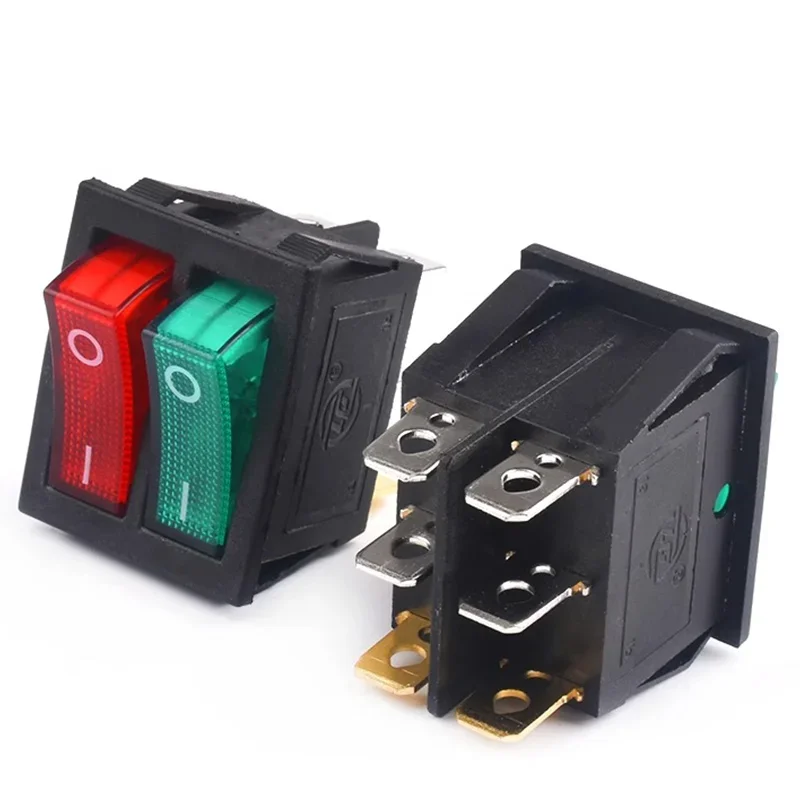 5/20PCS KCD3 Double Boat Rocker Switch Toggle 6 Pin On-Off With Green Red Light 20A 125VAC 16A 250V Power Dual Push Button KCD6