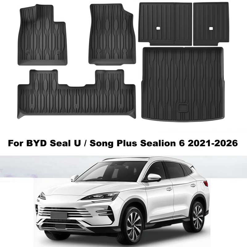 Pour BYD Seal U / Song Plus Sealion 6 2021-2025 2026 Tapis de sol et doublure de coffre en TPE, Tapis de sol toutes saisons et tapis de coffre LHD