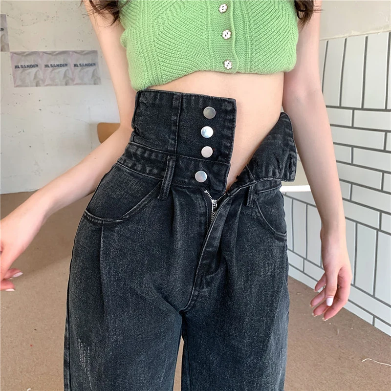 

Retro Design Sense Jeans Women Autumn Winter New High-Waisted Slim Loose Drag Straight Pants Female Casual Wide-Leg Trousers