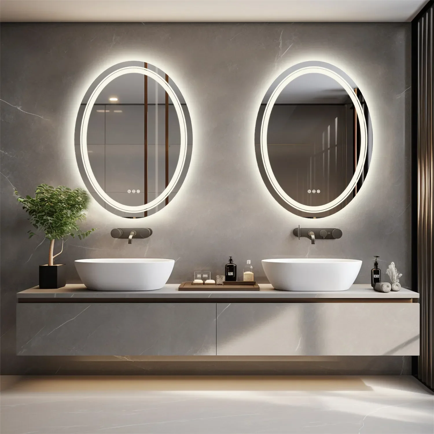 Bathroom Mirror Dimmable Light Wall Mounted Makeup Mirror with Demist Illuminated Vanity Mirror