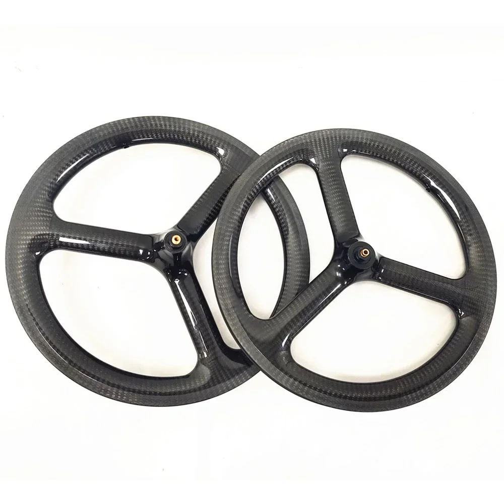 

Full Carbon 3 Spokes Wheels Road/Track/fixed Gear V Brake 7 Speed Tri-folding Wheels Bicycle Carbon Wheelset 74/112 Bicycle