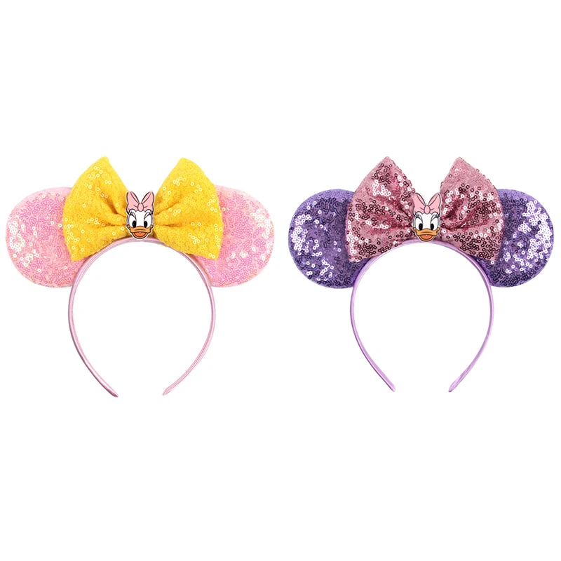 Disney Cartoon Sequins Hair Accessories Baby Donald Duck Head Bands Kid Daisy Ears Hairbands For Women Fall Winter Bow Headwear