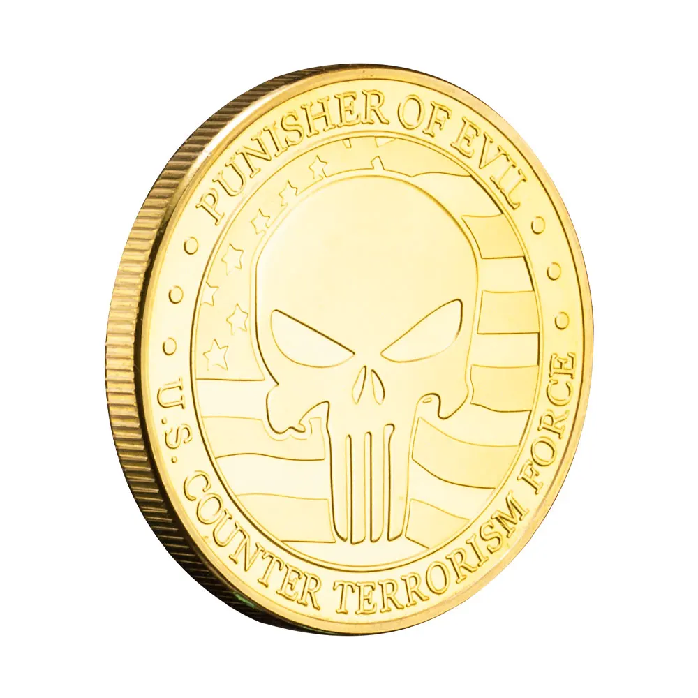 Gold Punisher Coin US Coanter-terrorism Force Souvenir Collectibles Gold Plated Honor Coin Commemorative Coin Challenge Coin