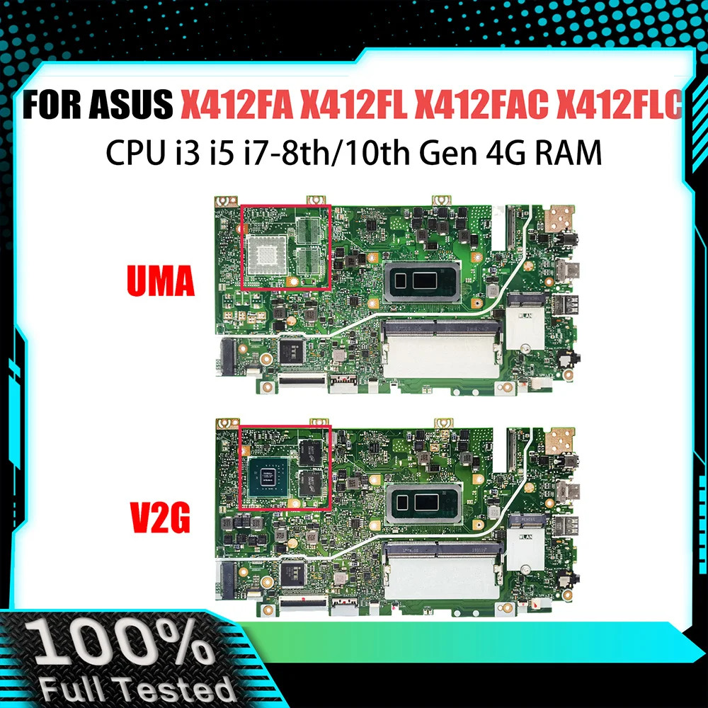 Computer Mainboard For ASUS X412FA X412FL X412FAC X412FLC X412FJ A412F F412F Laptop Mother board I5 I7 8th 10th CPU 4G RAM