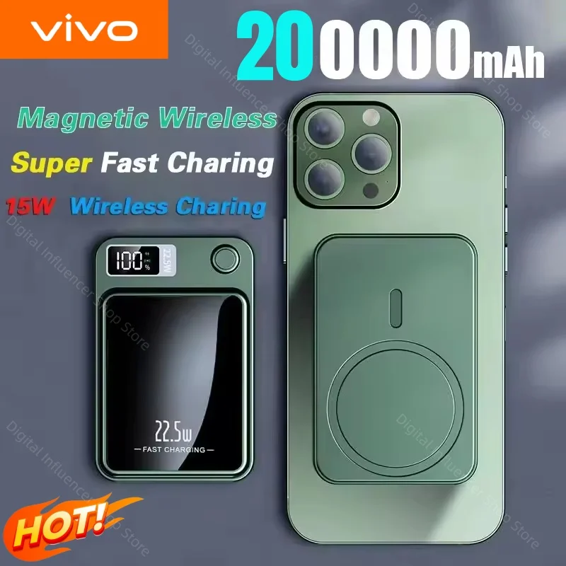 VIVO 200000mAh Wireless Power Bank Magnetic 22.5W Fast Charging External Battery Charger For Huawei Samsung iPhone Universal