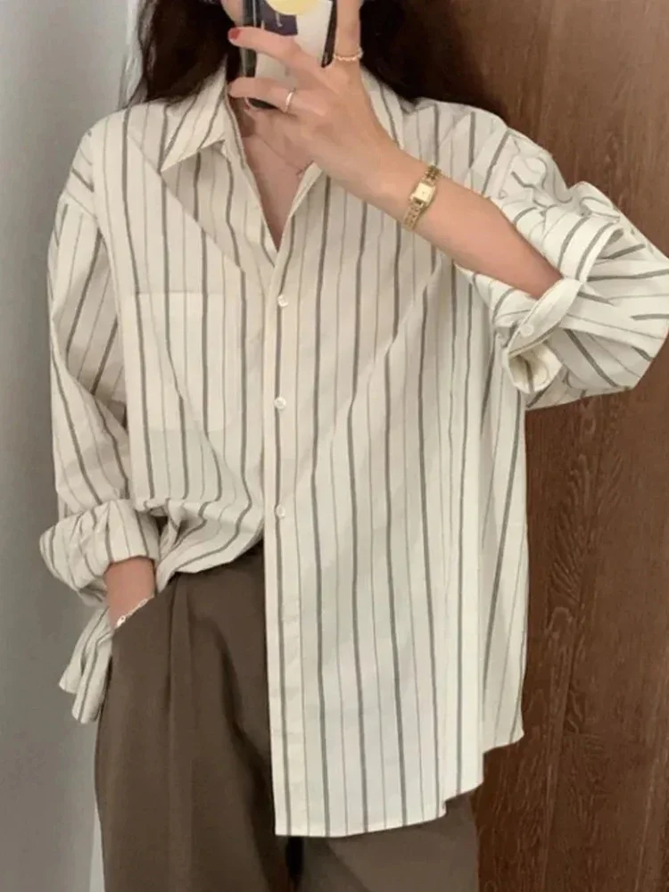 

Striped Women Shirts Spring Long Sleeve Women Shirts Loose Button Up Chic Ladies Shirt Fashion Korean Casual Female Tops