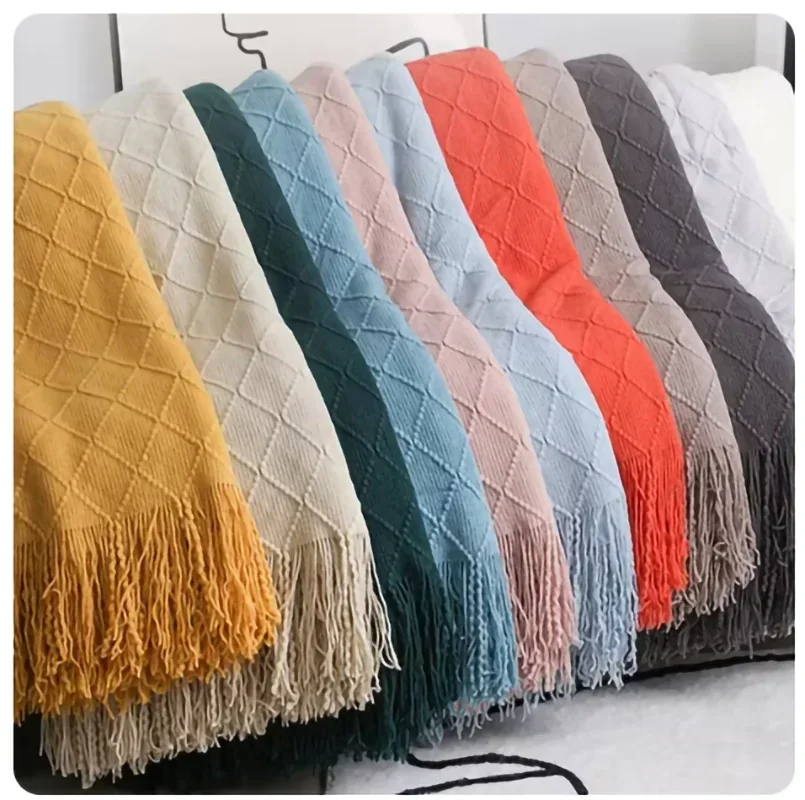 Nordic Knitted TV Blankets Bed End Decor Drop Ship Shawl Sofa Blanket with Tassels Scarf Sofa Emulation Fleece Throw Blanket