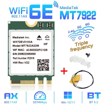 WiFi 6E MT7922 M.2 draadloze kaart 5374Mbps Bluetooth 5.2 netwerkadapter 802.11ax 2.4G/5G/6GHz MediaTek MT7922 MU-MIMO Win 10 11
