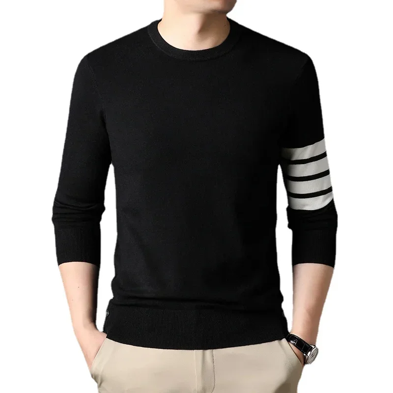 2022 Brand clothing Autumn Men's Slim Fit Sweaters Male Solid Color O-Neck Sweater Black White Knitted Pullover Tops S-3XL