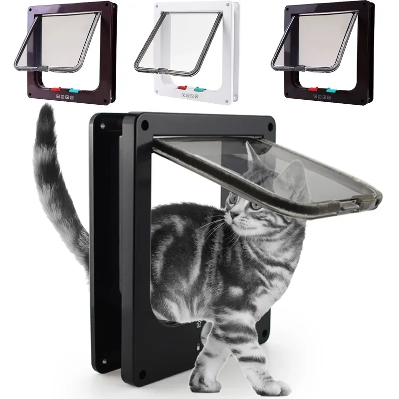 

Dog Cat Flap Door with 4 Way Security Lock Flap Door for Dog Cats Kitten ABS Plastic Small Pet Gate Door Kit Cat Dogs Flap Doors