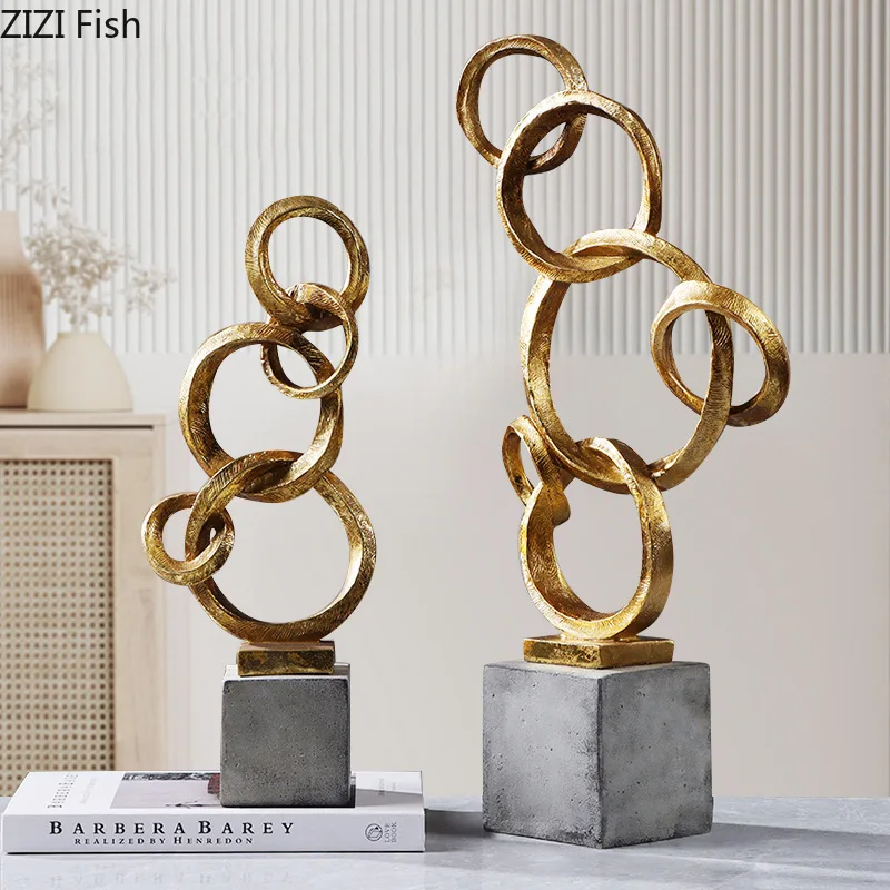 Geometric Abstract Ring Ornament Resin Sculpture Living Room Statue Home Accessories Desk Decoration Crafts Figurines Miniatures