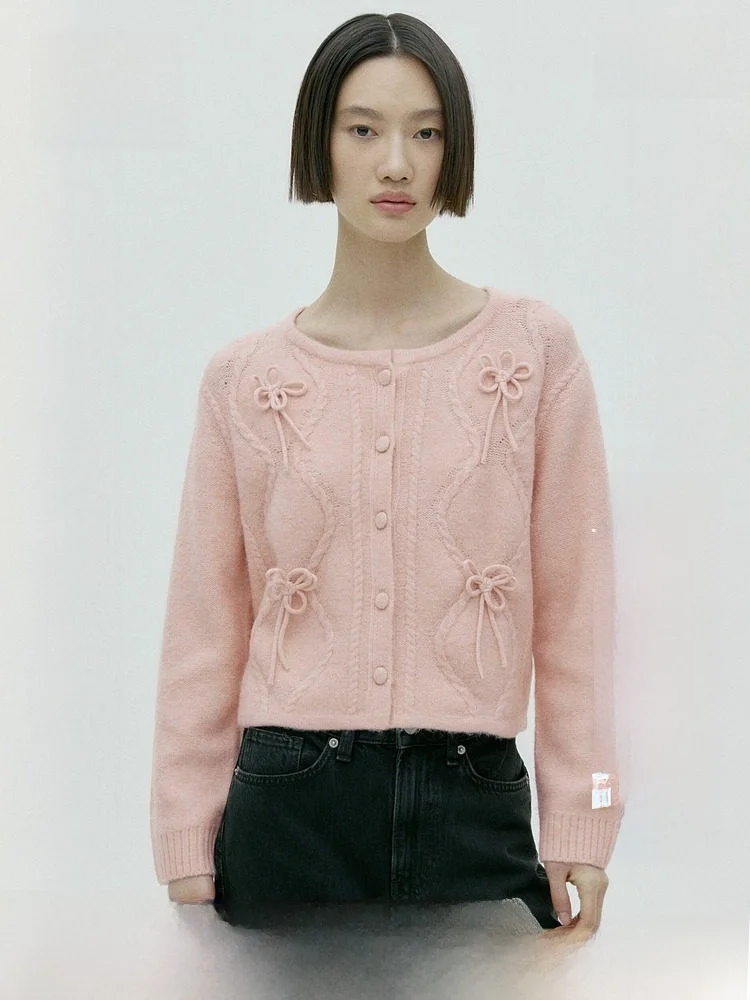 

H&M Women's Knitted Sweater Summer New Flower 3D Embroidery Patchwork Knitwear Cardigan Coat Casual Style Regular Thickness