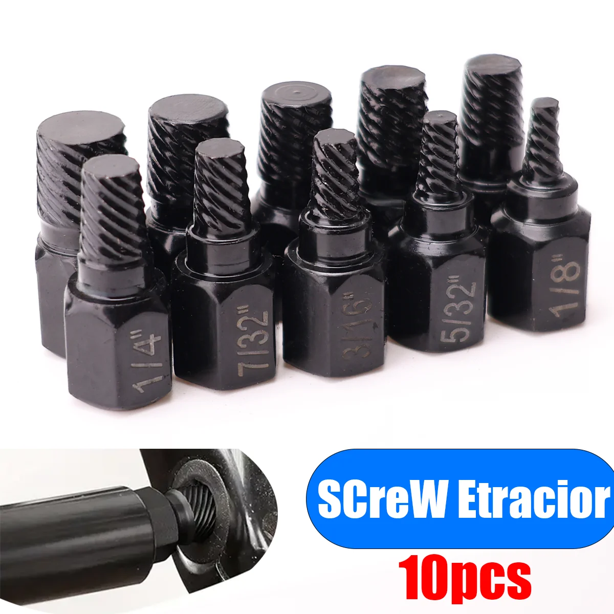 Juego de extractores de tornillos de vástago hexagonal multispline, removedor de pernos rotos, Kit de herramientas extractoras de tornillos dañados, 10 Uds.