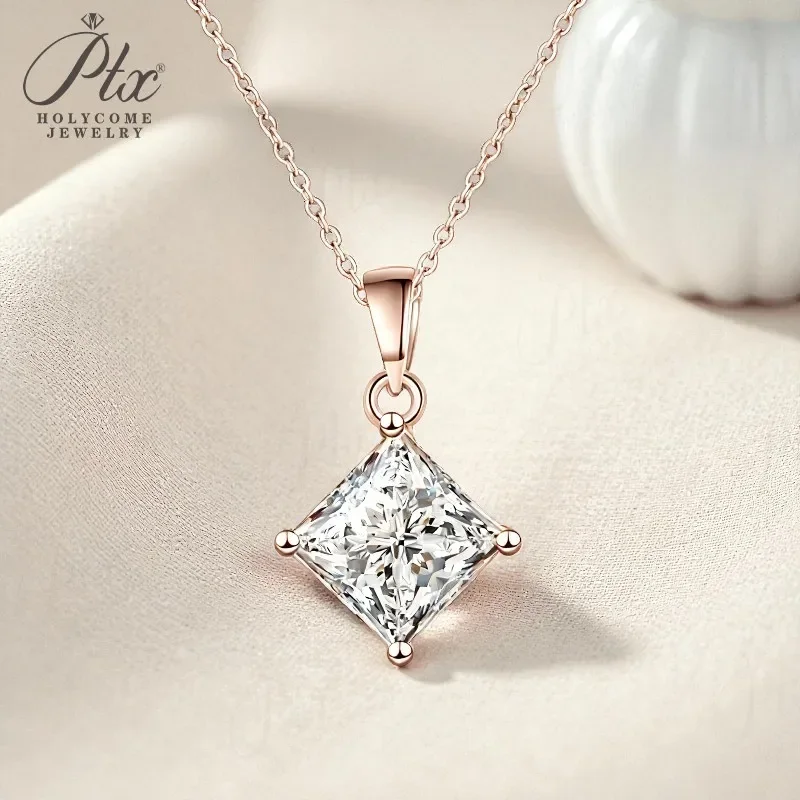 Moissanite Necklace 925 Sterling Silver Princess Cut 1–3CT D-Color Classic Solitaire Pendant for Women Christmas Daily Wear
