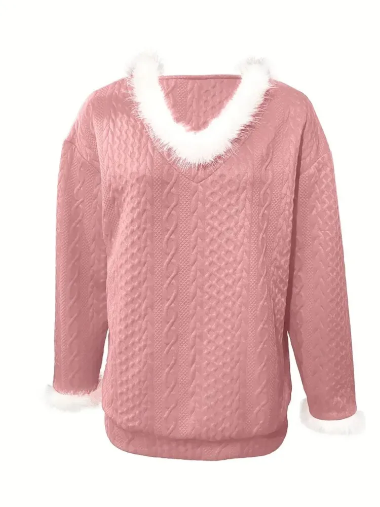 Herbst Und Winter Neue Weihnachten Lose Beiläufige Einfarbig V-ausschnitt Mit Langen ärmeln Pullover Pullover frauen Pendeln Vielseitige Tops