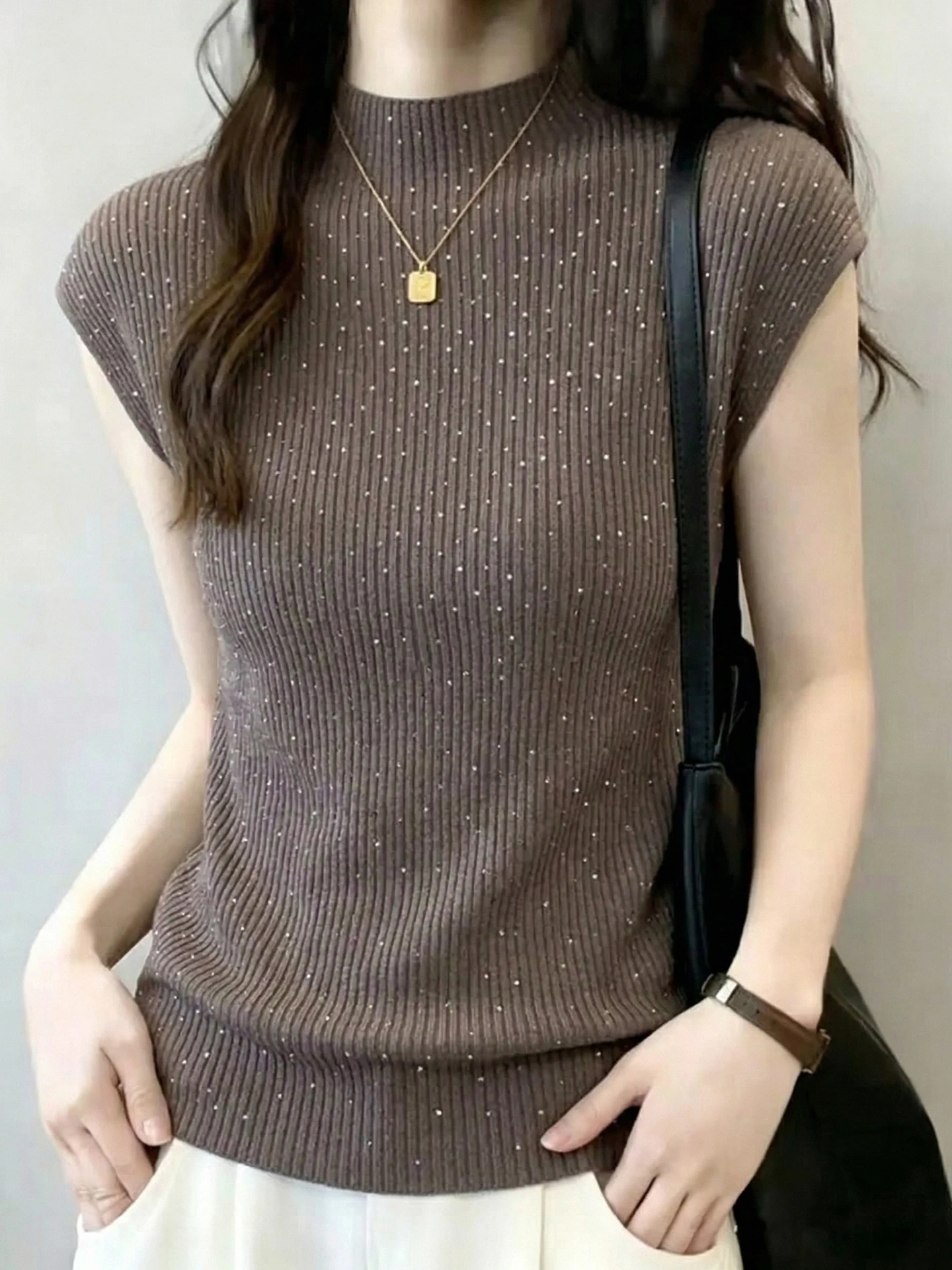 

Elegant Soft Knitted Half High Neck Pullover Summer Top for Women Stylish Versatile Korean Style Straight Cut Silk Blend