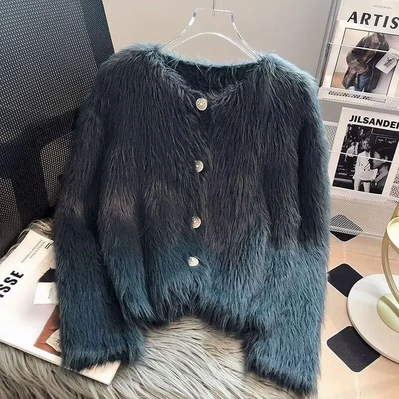 Imitation Mink Cashmere Knitted Cardigan Sweater Coat Women Autumn and Winter 2024 Popular European Soft Cardigan Sweater Female