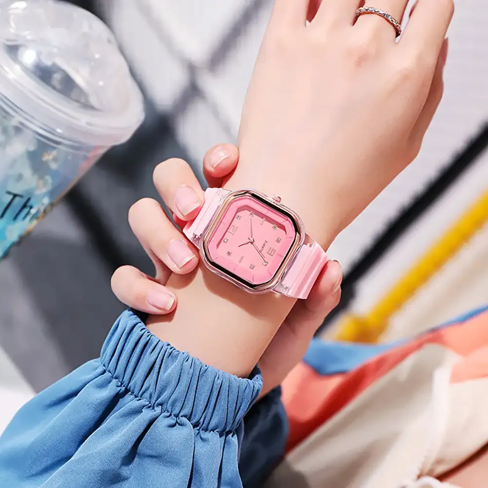 Casual Wristwatch Women Colorful Sport Silicone Jelly Quartz Watch Men Couple Watch Unisex Wrist Watch with Rhinestone