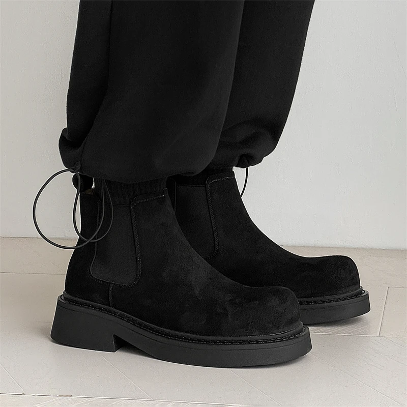 

mens fashion cow suede leather boots breathable platform shoes outdoors cowboy desert work boot handsome ankle chelsea botas man