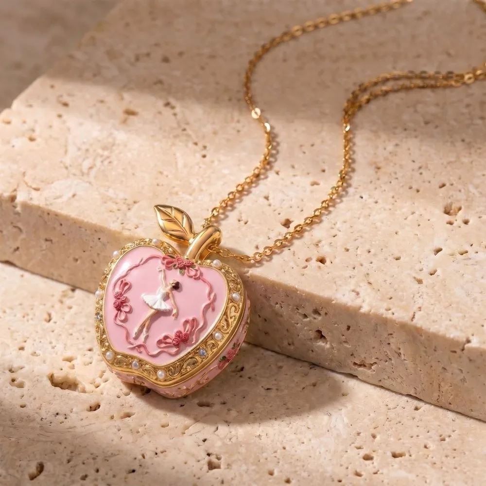 Gold color Opening Closing Phase Box Necklace Ballet Style Opening and Closing Box Women's Necklace Jewelry Gift view 3