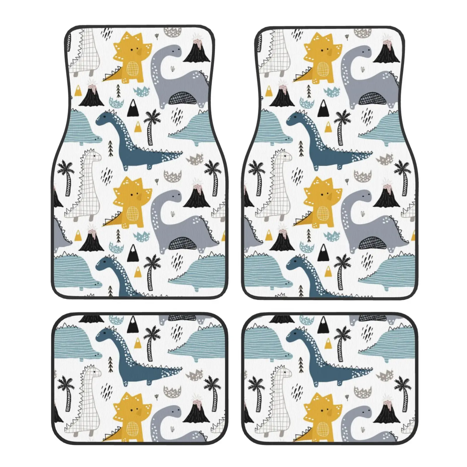 Interesting Dinosaur Adventure Car Floor Mats Waterproof Car Carpet Mat Set of 4pcs with Anti-Slip Backing Fit for SUV Trucks
