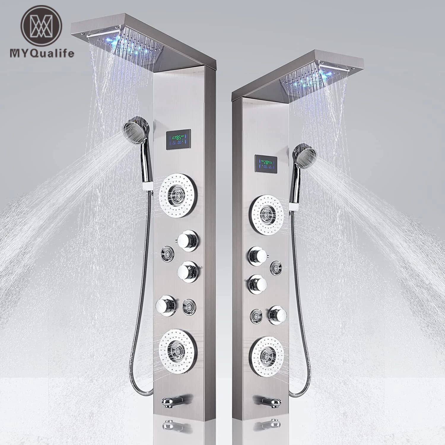 LED Dusch paneel Wasserfall Regen Digital anzeige Dusch armatur Set Spa Massage Jet Bad Säule Mixer Tap Tower System