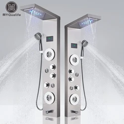 LED Dusch paneel Wasserfall Regen Digital anzeige Dusch armatur Set Spa Massage Jet Bad Säule Mixer Tap Tower System