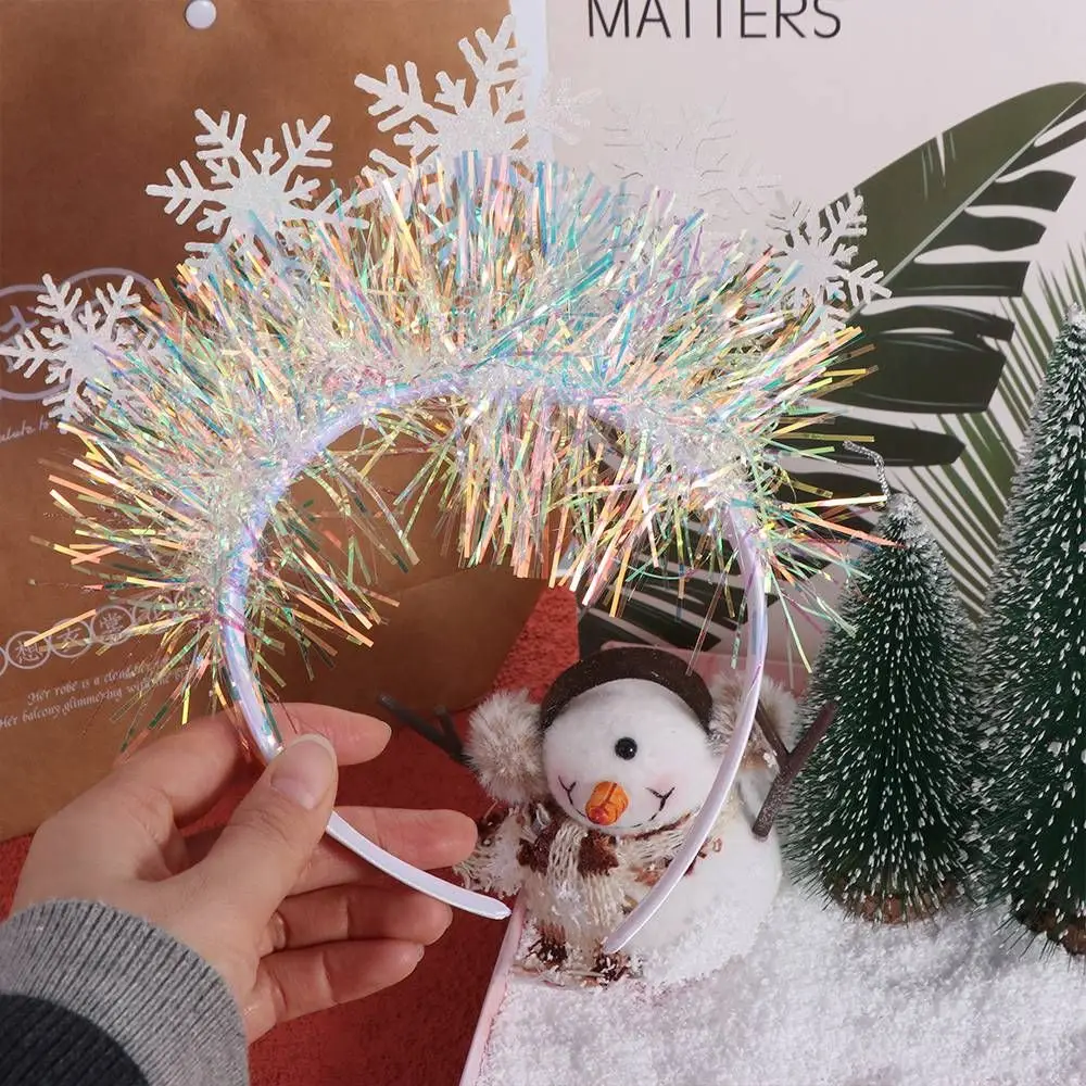 

Sequin Christmas White Snowflake Headbands Wear-resistant Plastic Snowflake Headdress Exquisite Non-slip New Year Hair Hoop
