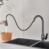 Black Stainless Steel Pull-out Rotating Kitchen Faucet with 360° Swivel - Modern Sink Faucet, Durable Water Faucet for Home