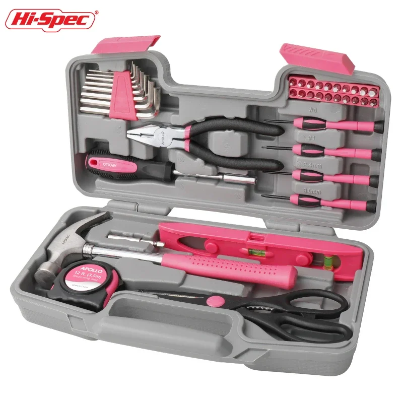 Hi-Spec 18/19/20/39PCS Pink DIY Home Tool Kit With Hammer Wrench Plier Multifunctional Tools Hand Tools Set for Women & Car Care