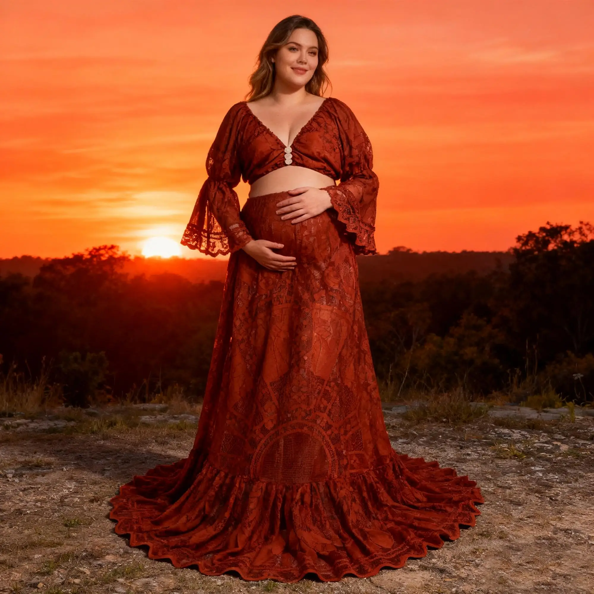 Don&Judy Maternity Woman Dress For Baby Shower Sexy Front Silt Clothing Two Pieces Set Dress For Pregnant Woman