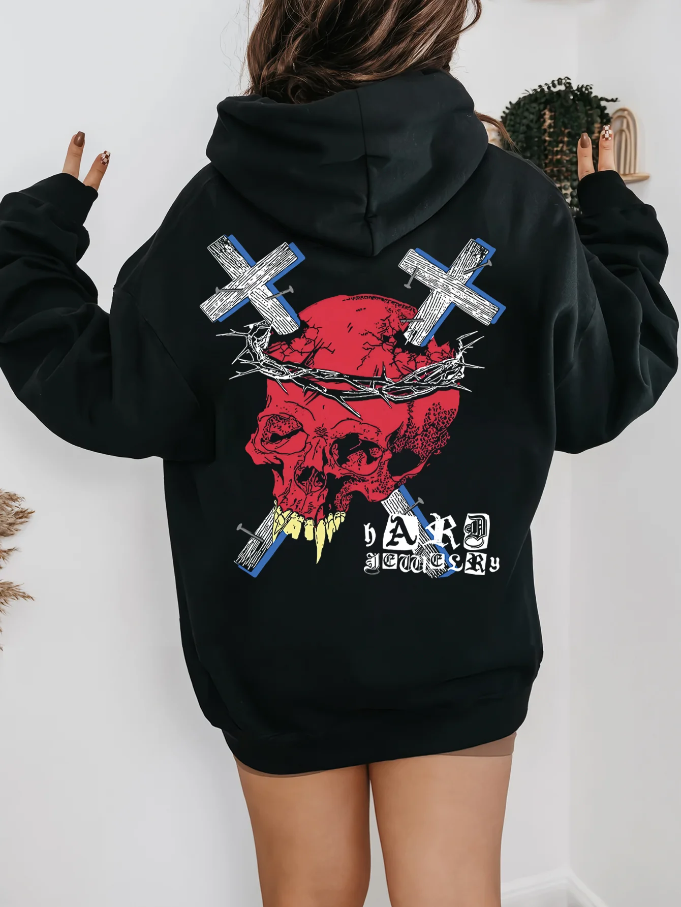 

Skull Cross Graphic Printing Autumn and Winter Men's and Women's Hoodies Casual Loose Outdoor Street Sports Training Brand