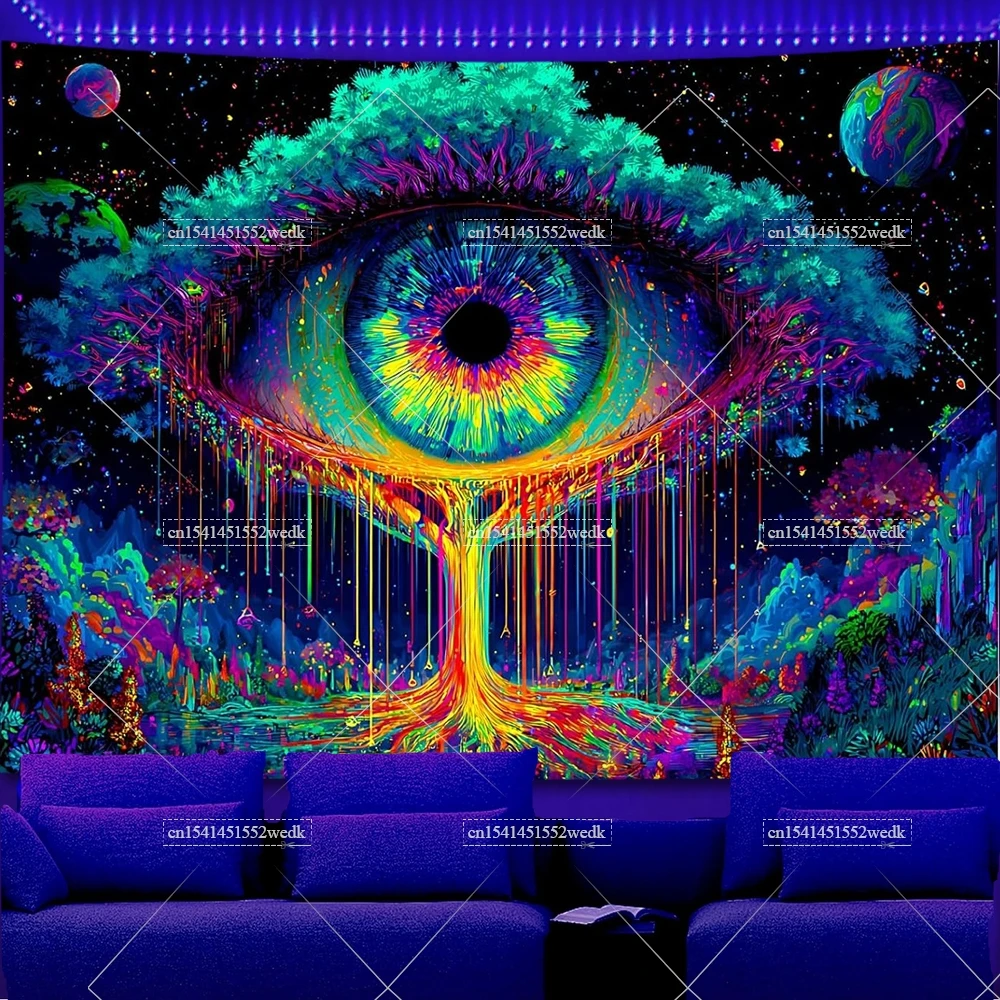 Blacklight Tapestry 3D Eye Galaxy Glow In The Dark UV Reactive Space Neon Tapestrys Aesthetic Room Decor Fluorescent Tapestries