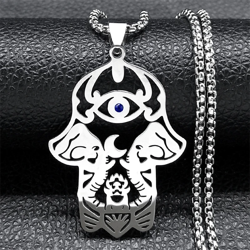 

Hand Of Fatima Turkish Eye Necklace for Women Men Stainless Steel Silver Color Elephent Necklaces Jewelry collar N9724S01