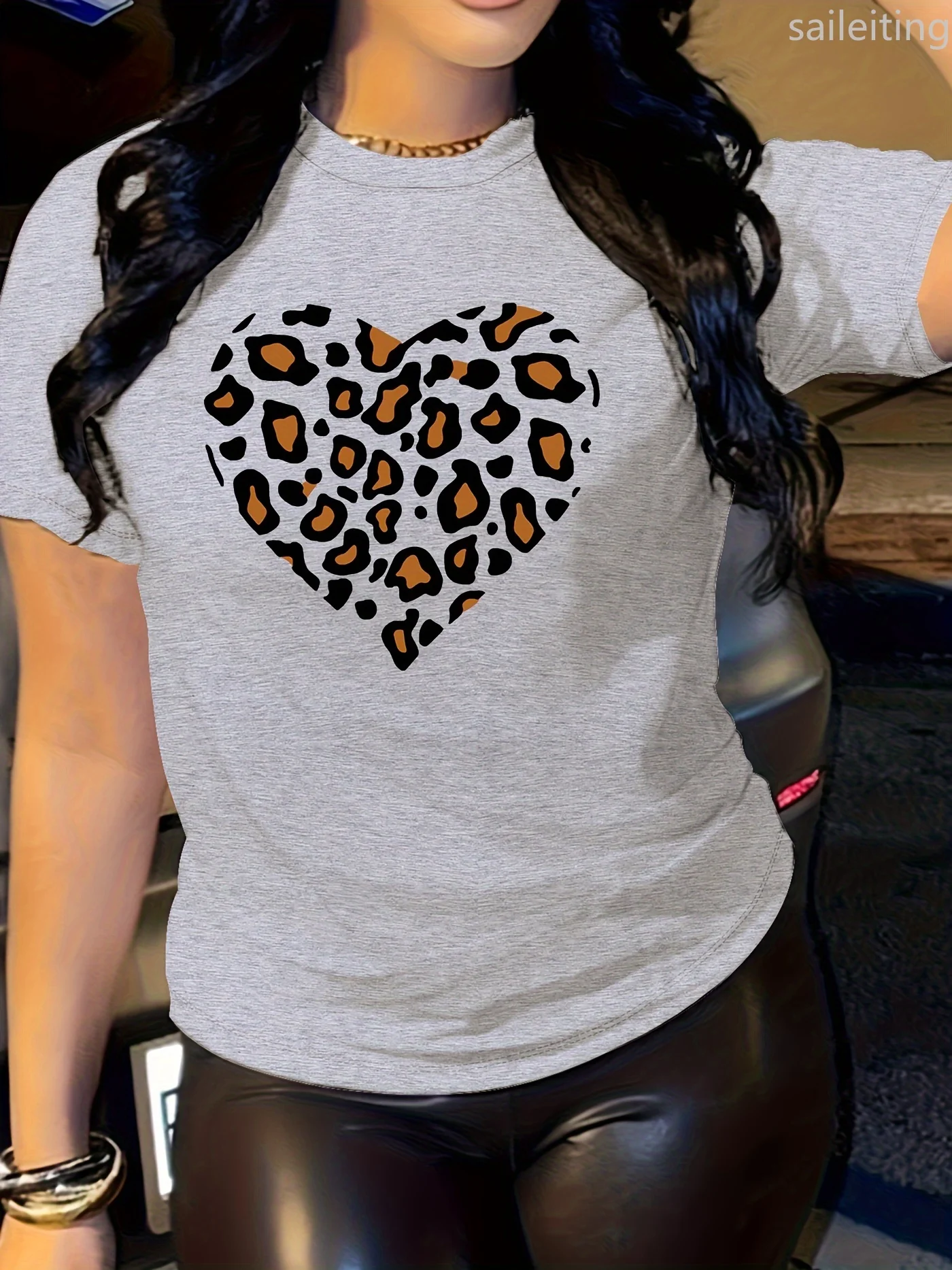 قصيرة الأكمام طاقم الرقبة الحب تي شيرت مطبوع رداء علوي غير رسمي الصيف والربيع الملابس النسائية الصيف قصيرة الأكمام Harajuku الشارع الشهير #2