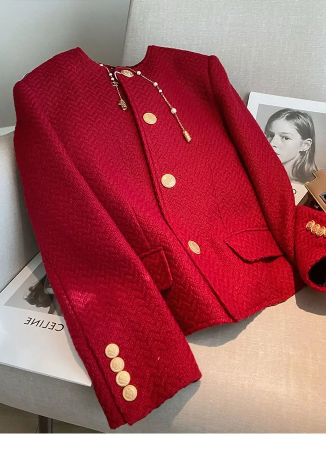 Girls Spring Autumn 2022 New French Red Fragrance Suit Jacket Women Slim High Quality Party Blazers