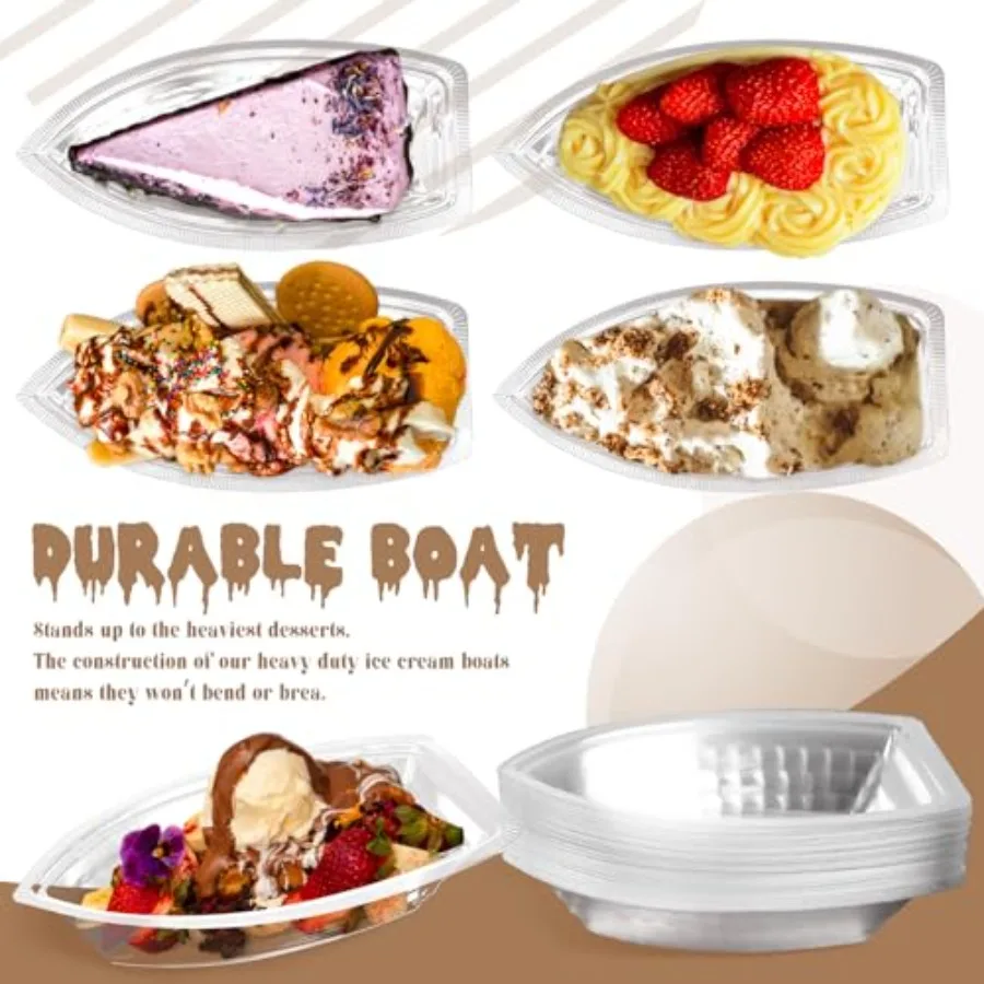 Pack Disposable Banana Split Boats, Ice Cream Sundae Bowls, and Clear Plastic Disposable Dessert Bowls for Parties, Concession view 6