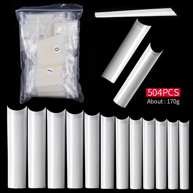 TFSCLOIN 504pcs/box XXL Straight Square Extra Long Acrylic Nail Tips Stiletto C Curve Half Cover Artificial False Tip Nails Tool