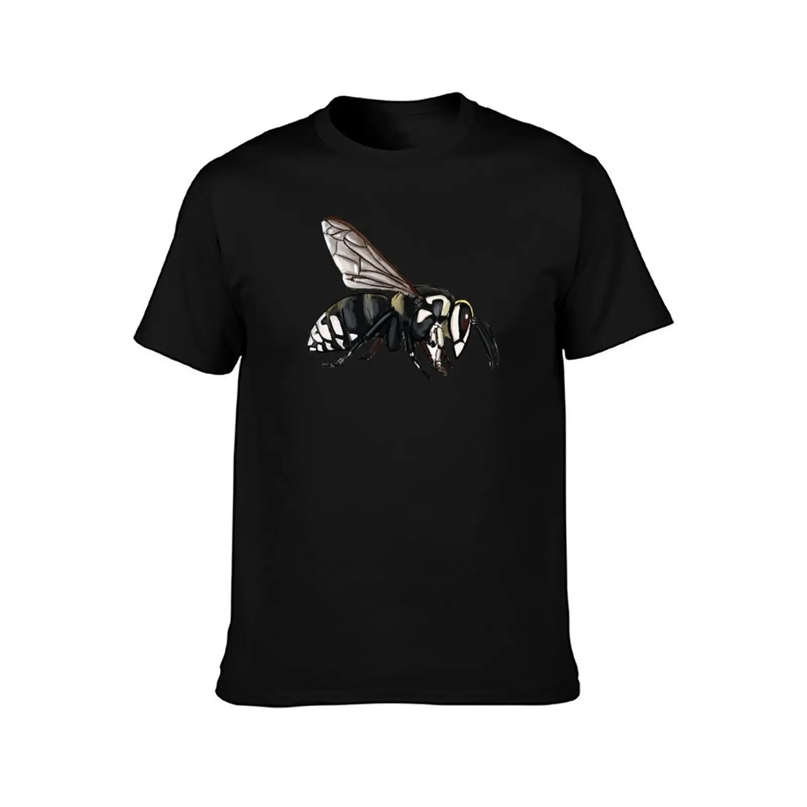 Bald Faced Hornet Insect Illustration Nature Art T-Shirt Simple Solid Color Crew Neck Tee T-Shirt