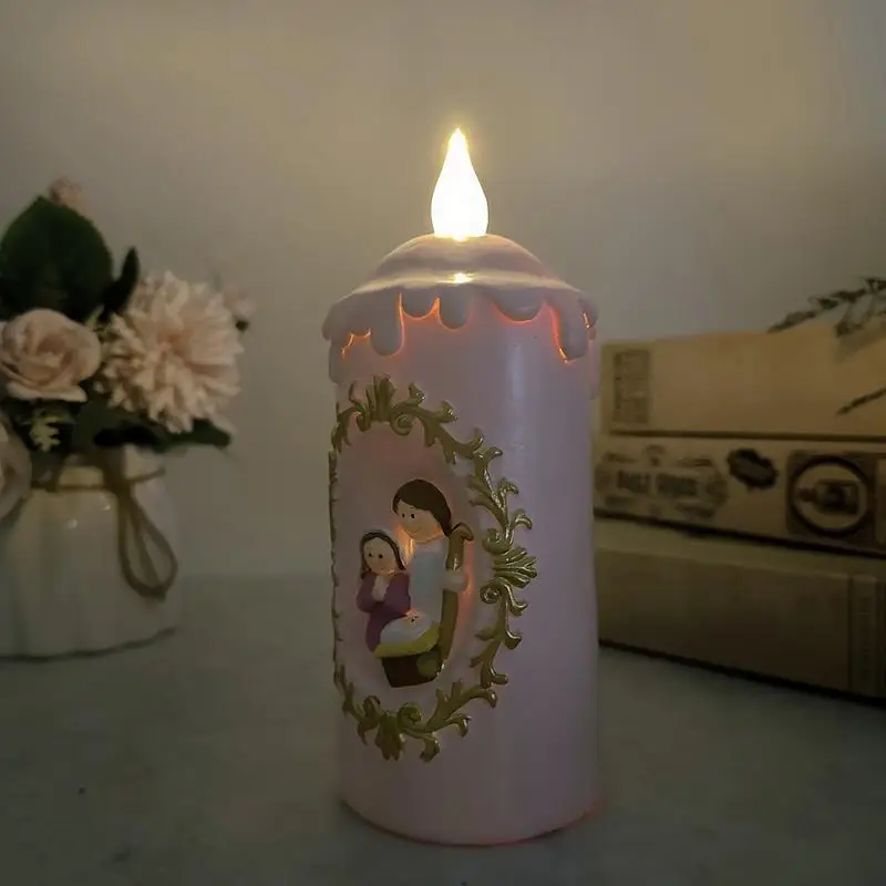 Night Light Candle Flameless Candles Jesus Nightlight Religious Decoration Exquisite Battery Operated Candle Light Holiday