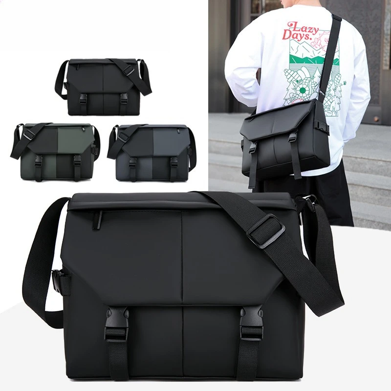 PU leather waterproof men's rectangular single shoulder bag for commuting, flip cover with lock, travel crossbody backpack