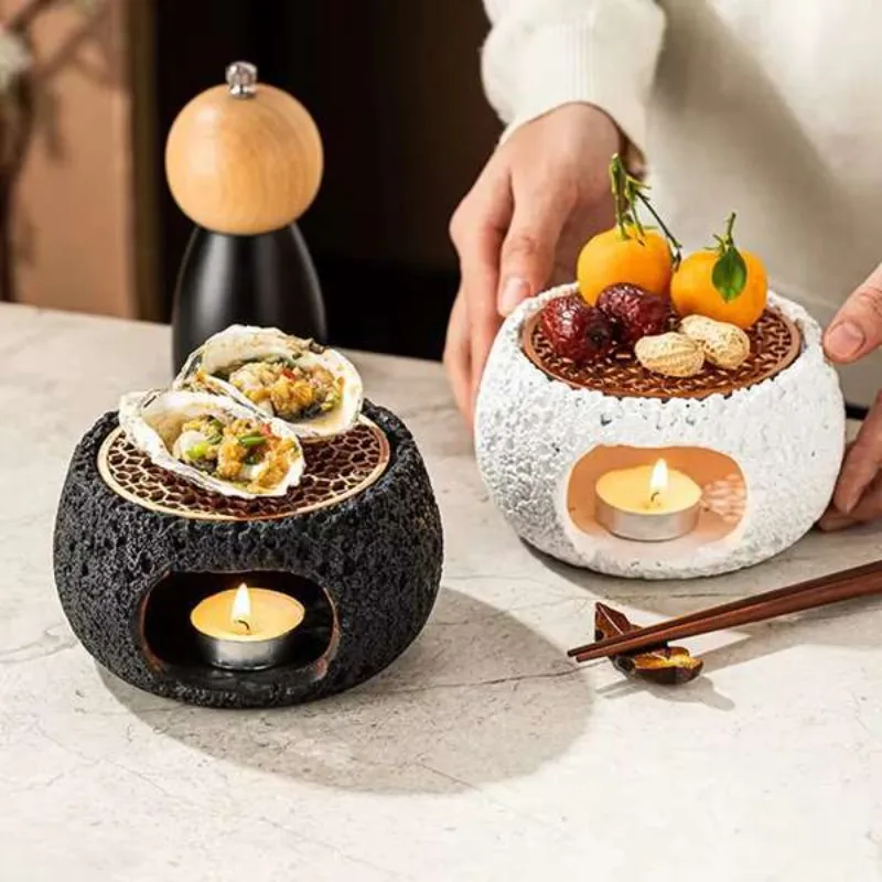 1 piece, color: black, material: stone + wrought iron, creative mini oven, seafood abalone shell Chinese style