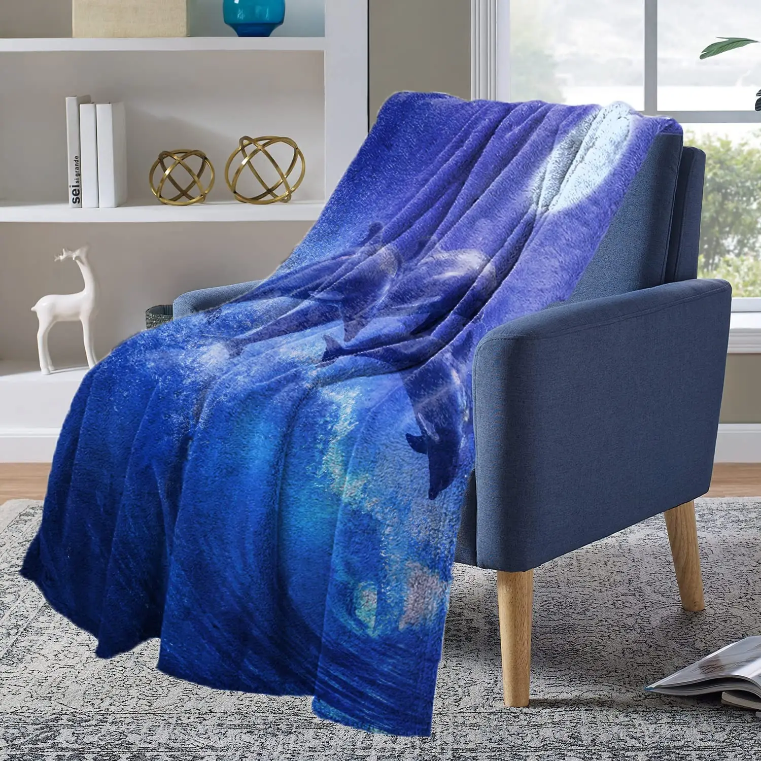 Fantasy Dolphin Throw Blanket,Adorable Soft Large Dolphin Blanket for Girls Teens Adults Gifts Cute Dolphin Warm Cozy Blankets