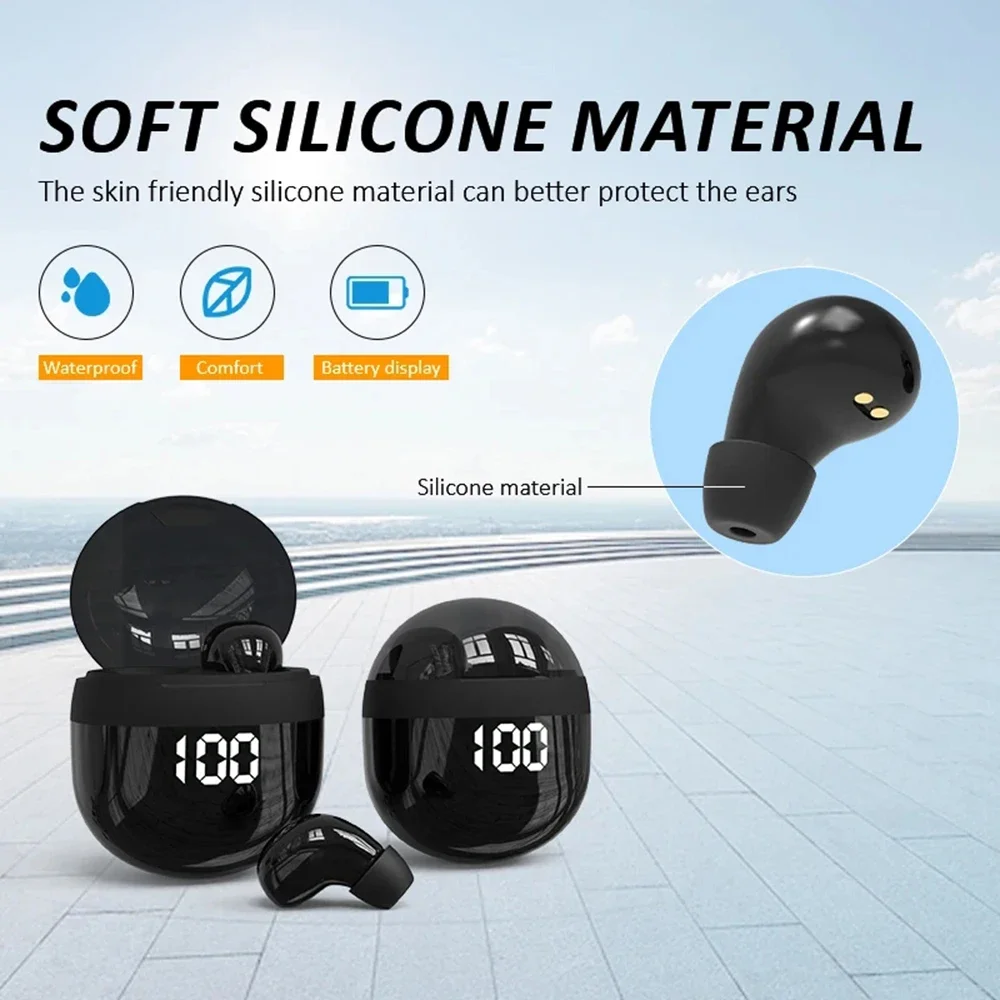 SK18 Invisible Headphones Bluetooth Wireless In-Ear Earphone With Mic Noise Reduction Earbuds Heavy Bass Headset For Smart Phone